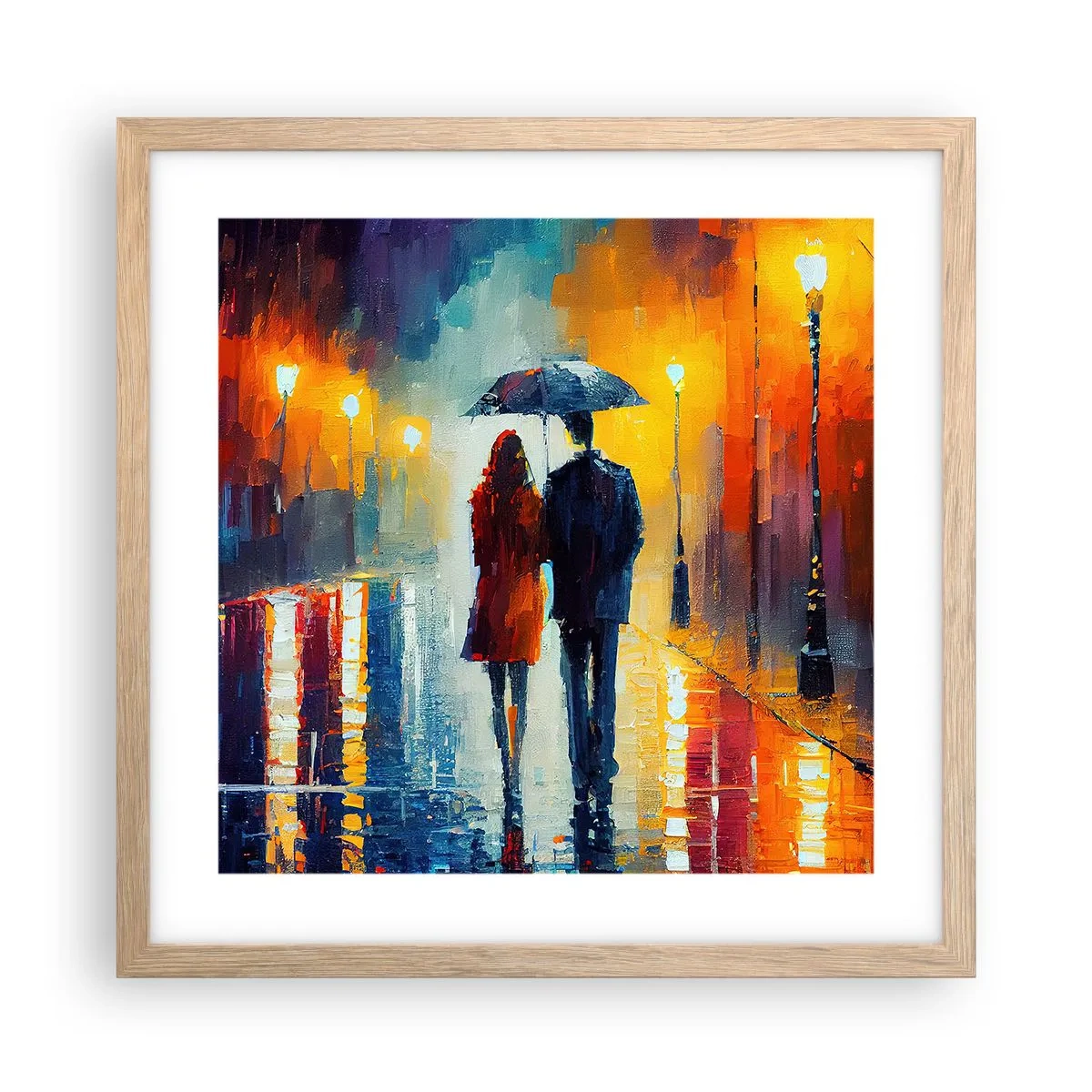 Poster in einem Rahmen aus heller Eiche - Gemeinsam – eine bunte Nacht - 40x40 cm