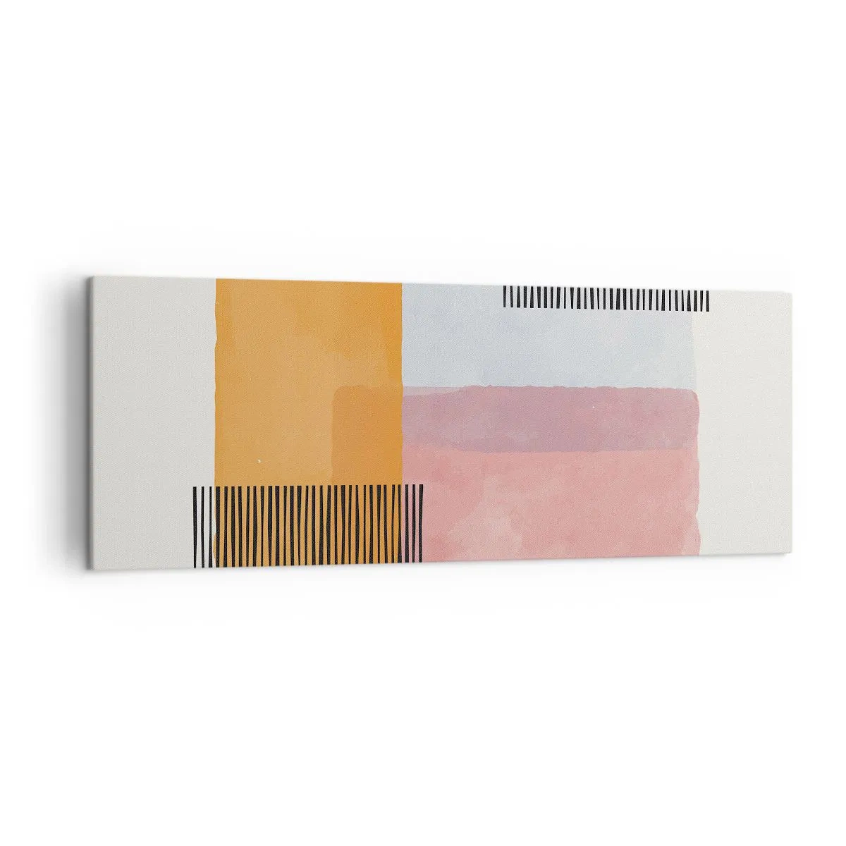 Bild auf Leinwand - Leinwandbild - Geometrie in Pastellfarben mit Linien auf hellem Hintergrund - 140x50cm - Von Ecke zu Ecke - Moderne Wanddekoration für Wohnzimmer und Schlafzimmer ARTTOR