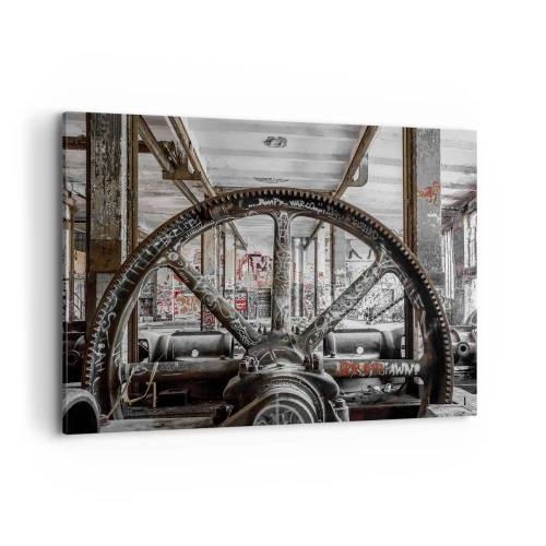 Bild auf Leinwand - Leinwandbild - Ein alter Mechanismus in einem verlassenen Industriegebäude - 100x70cm - Das geheime Leben der Fabrik - Moderne Wanddekoration für Wohnzimmer und Schlafzimmer ARTTOR