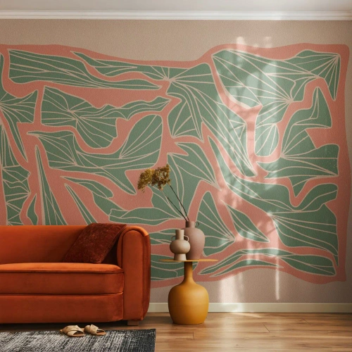 Selbstklebende Fototapete Deluxe Sticker - Kampf zwischen Korallen und Grün - Boho, Pastell, Stück - 150x105 cm