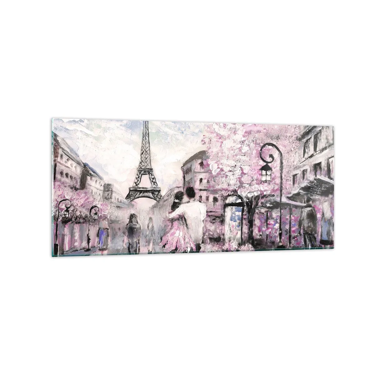 Glasbild - Bild auf glas - Ein romantischer Spaziergang in Paris am Eiffelturm - 120x50cm - Wie man sich verlieben kann, ist nur in ... - Moderne Wanddekoration für Wohnzimmer und Schlafzimmer ARTTOR