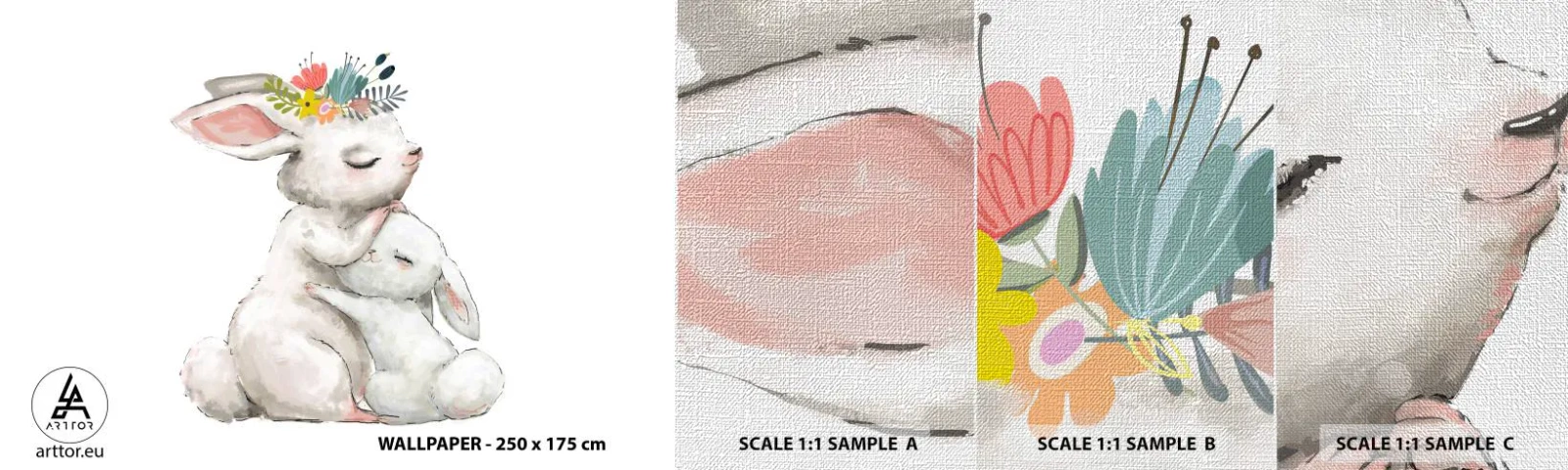 Fototapeten Muster Premium Canvas - Bei Mama ist's am schönsten - Für Kinder, Kaninchen, Mutter mit Kind - 100x30 cm