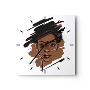 Wanduhr - Glasuhr - Porträt einer Frau mit künstlerischen Pinselstrichen - 30x30cm - Süß wie Schokolade - Moderne Wanddekoration für Wohnzimmer und Schlafzimmer ARTTOR