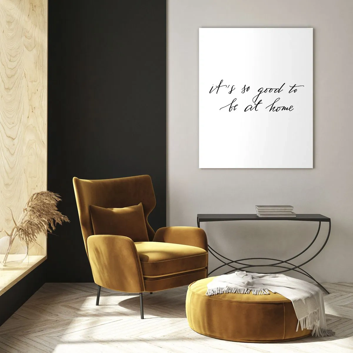 Glasbild - Bild auf glas - Zitat „Es ist so schön, zu Hause zu sein“ auf weißem Hintergrund - 50x70cm - Die ganze Wahrheit - Moderne Wanddekoration für Wohnzimmer und Schlafzimmer ARTTOR