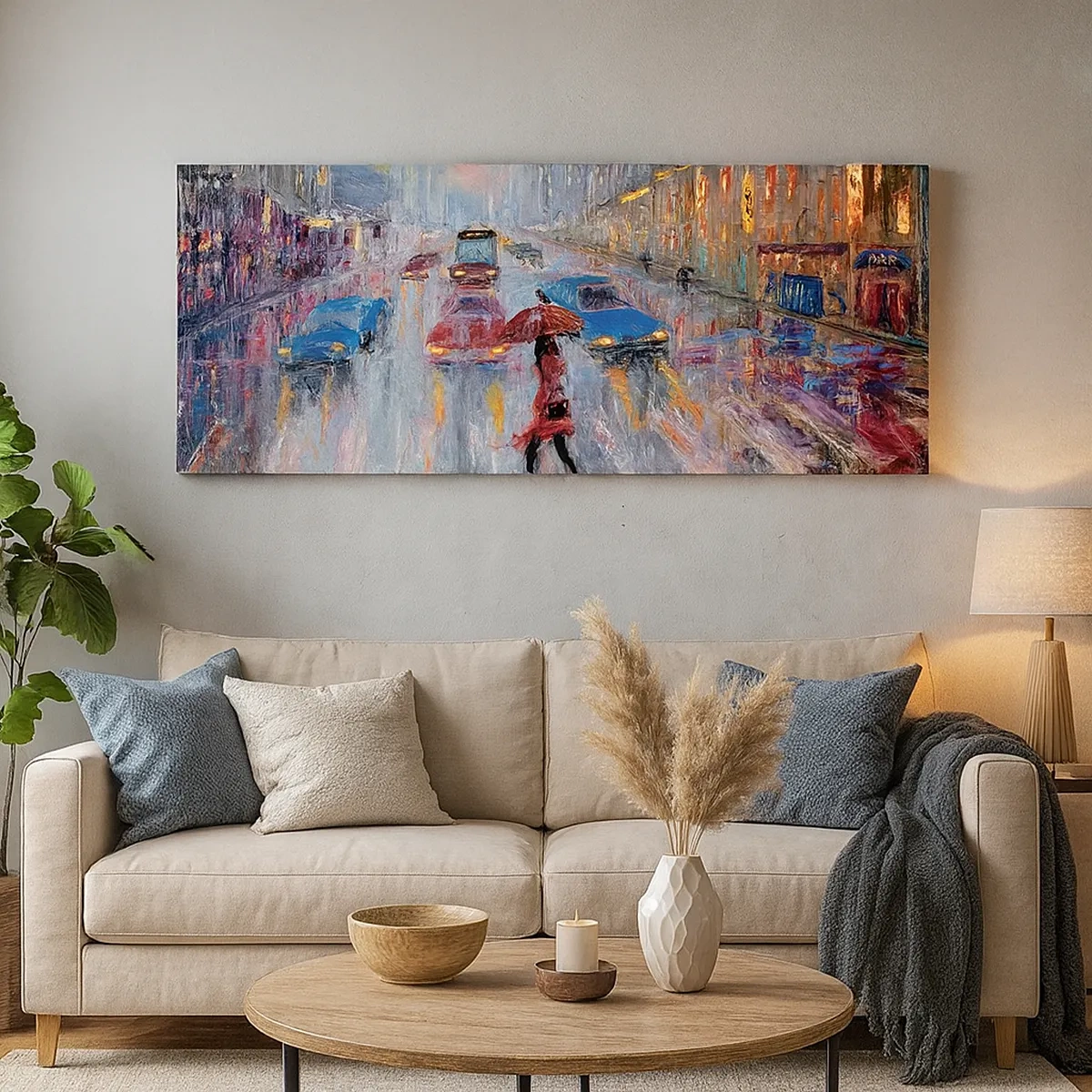 Bild auf Leinwand - Leinwandbild - Regnerischer Nachmittag in der Stadt - 30x30 cm