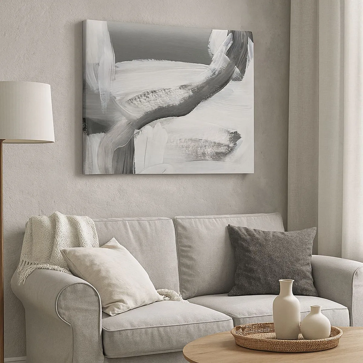 Bild auf Leinwand - Leinwandbild - Grau-weiße Abstraktion mit dynamischen Linien - 70x50cm - Entscheidender Schritt - Moderne Wanddekoration für Wohnzimmer und Schlafzimmer ARTTOR