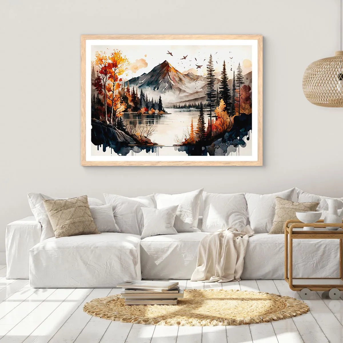Poster in einem Rahmen aus heller Eiche - Goldener Herbst in den Bergen - 70x50 cm