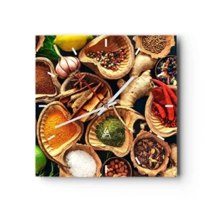 Wanduhr - Glasuhr - Schalen mit Gewürzen in verschiedenen Farben - 30x30cm - Nimm was du willst - Moderne Wanddekoration für Wohnzimmer und Schlafzimmer ARTTOR