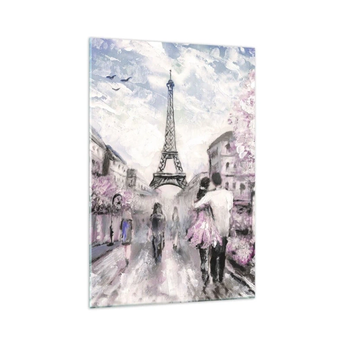Glasbild - Bild auf glas - Ein romantischer Spaziergang in Paris am Eiffelturm - 70x100cm - Wie man sich verlieben kann, ist nur in ... - Moderne Wanddekoration für Wohnzimmer und Schlafzimmer ARTTOR