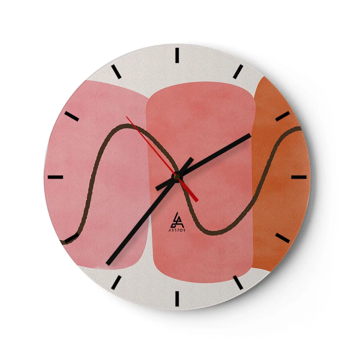 Wanduhr - Glasuhr - Abstrakte Formen in Rosa- und Orangetönen mit Wellenlinien - 30x30cm - Sanfte Bewegung der Formen - Moderne Wanddekoration für Wohnzimmer, Küche und Schlafzimmer ARTTOR