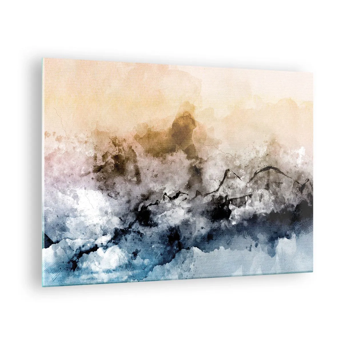 Glasbild - Bild auf glas - Abstrakte Landschaft in Pastelltönen mit Nebel - 70x50cm - In einer Nebelwolke ertrunken - Moderne Wanddekoration für Wohnzimmer und Schlafzimmer ARTTOR