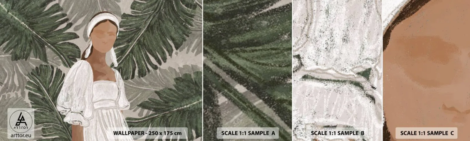 Fototapeten Muster Selbstklebend Deluxe Sticker - Exotisches Porträt - Boho, Frau, Blätter - 100x30 cm