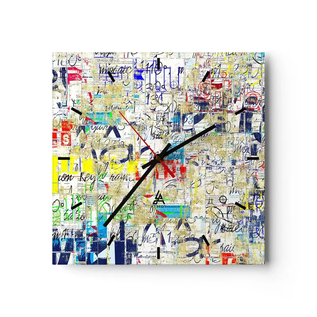 Wanduhr - Glasuhr - Abstrakte Graffiti mit bunten Inschriften und Mustern - 30x30cm - Es freut einfach die Augen - Moderne Wanddekoration für Wohnzimmer und Schlafzimmer ARTTOR