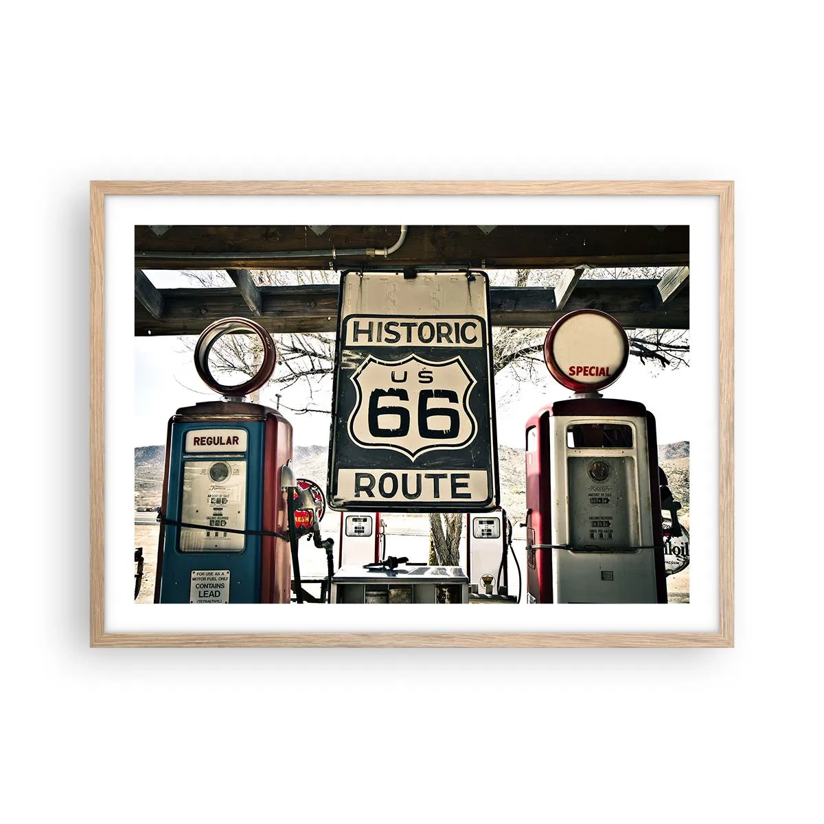 Poster in einem Rahmen aus heller Eiche - Amerikanische Retro-Reise - 70x50 cm