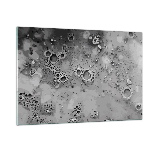Glasbild - Bild auf glas - Ein abstraktes Muster in Grautönen, das der Oberfläche des Mondes ähnelt. - 120x80cm - Wie eine Mondlandschaft - Moderne Wanddekoration für Wohnzimmer und Schlafzimmer ARTTOR