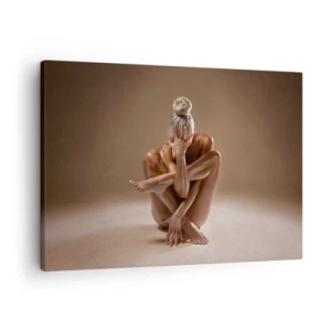 Bild auf Leinwand - Leinwandbild - Künstlerische Silhouette einer Frau auf beigem Hintergrund - 70x50cm - Die Einheit von Körper und Geist - Moderne Wanddekoration für Wohnzimmer und Schlafzimmer ARTTOR