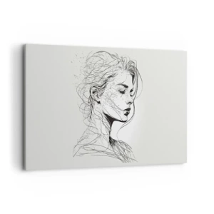 Bild auf Leinwand - Leinwandbild - Ein zartes Frauenporträt im minimalistischen Grafikstil. - 120x80cm - Porträt im Gedanken - Moderne Wanddekoration für Wohnzimmer und Schlafzimmer ARTTOR