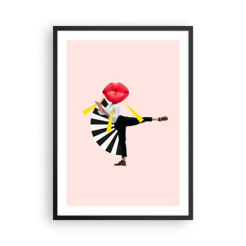 Poster in einem schwarzem Rahmen - Eine surreale Komposition mit Lippen und geometrischen Elementen auf rosa Hintergrund. - 50x70cm - Surreale Pop-Art - Moderne Wanddekoration für Wohnzimmer und Schlafzimmer ARTTOR