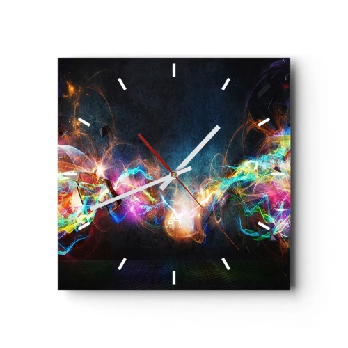 Wanduhr - Glasuhr - Bunte Lichtblitze in einer abstrakten Komposition - 30x30cm - Freudig gegen die Dunkelheit - Moderne Wanddekoration für Wohnzimmer und Schlafzimmer ARTTOR