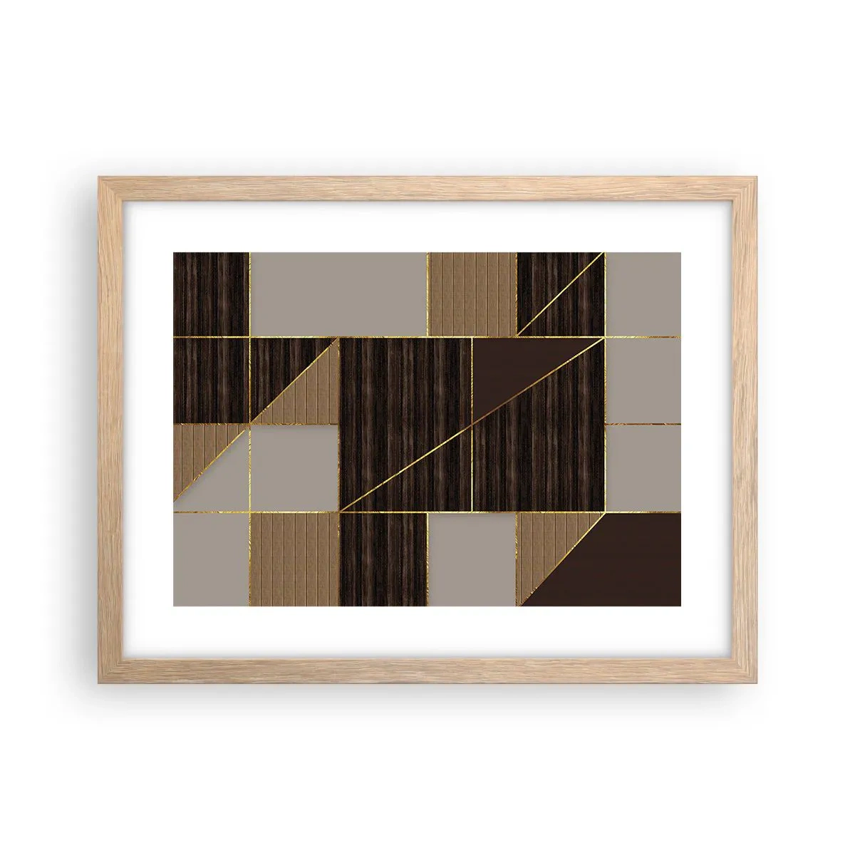 Poster in einem Rahmen aus heller Eiche - Ein Mosaik aus Braun und Gold - 40x30 cm