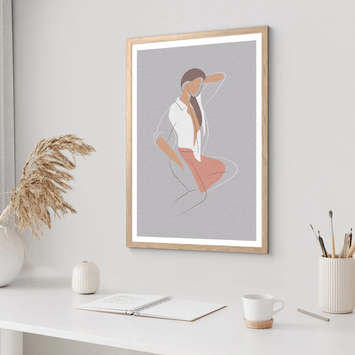 Poster in einem Rahmen aus heller Eiche - Umriss der Anmut - 50x70 cm