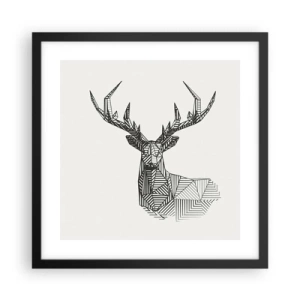 Poster in einem schwarzem Rahmen - Ein Hirsch im kubistischen Stil - 40x40 cm