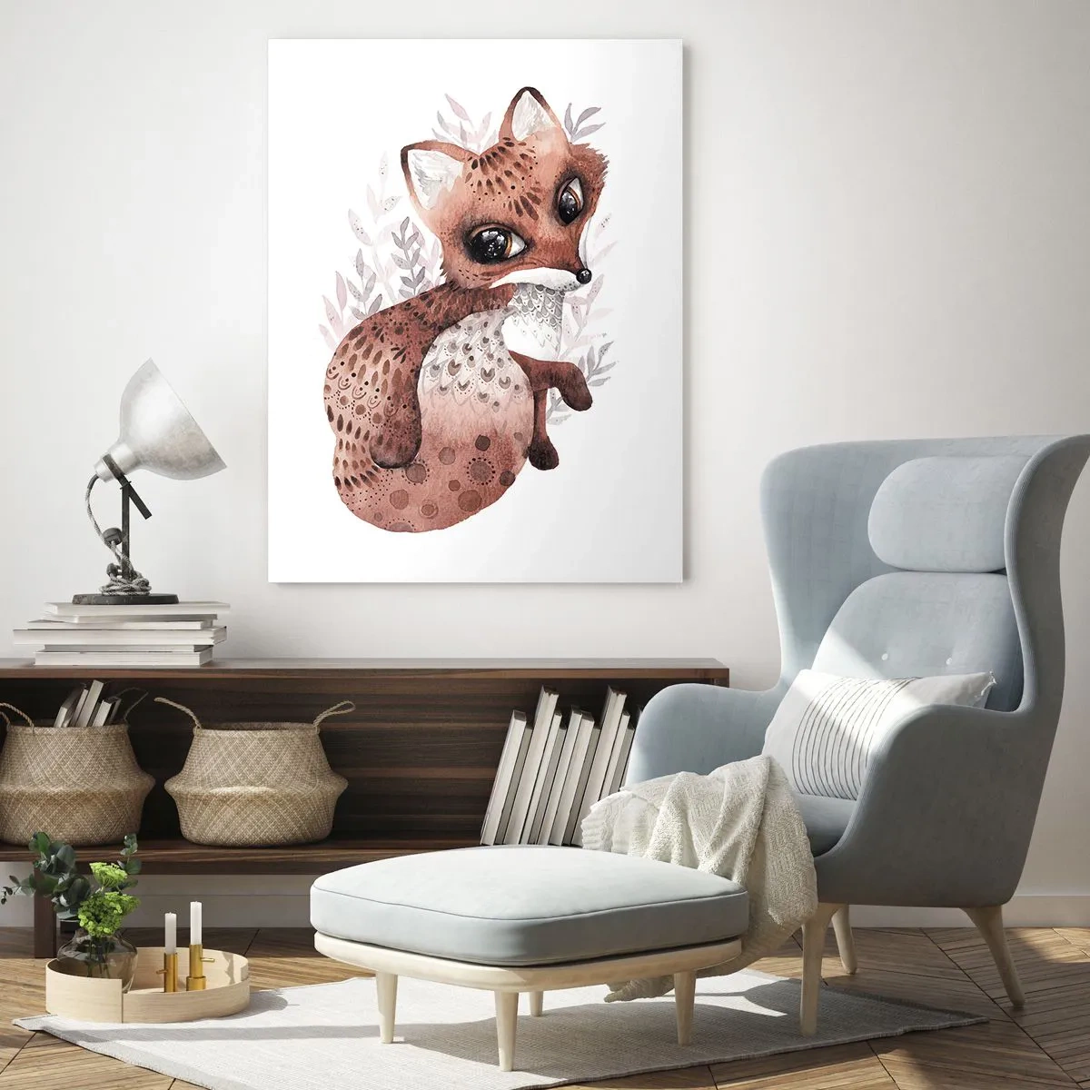 Glasbild - Bild auf glas - Ein süßer Aquarellfuchs auf weißem Hintergrund - 50x70cm - Einfach lieben - Moderne Wanddekoration für Wohnzimmer und Schlafzimmer ARTTOR