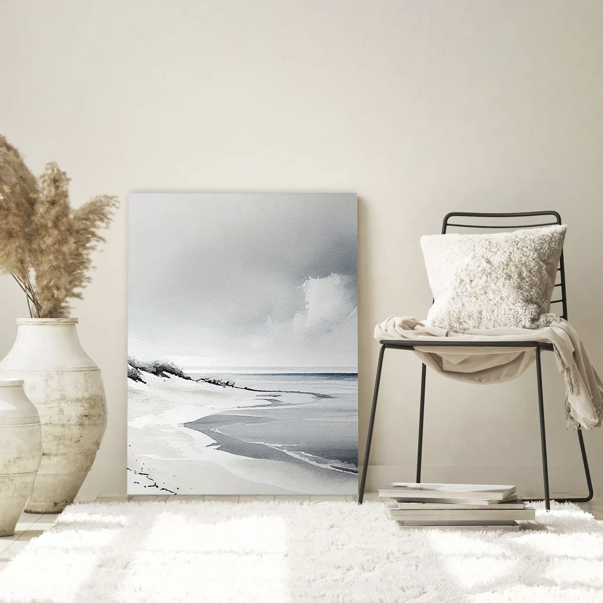 Glasbild - Bild auf glas - Schwarz-weißer Strand mit Horizont und ruhigem Meer - 50x70cm - Für immer zusammen - Moderne Wanddekoration für Wohnzimmer und Schlafzimmer ARTTOR