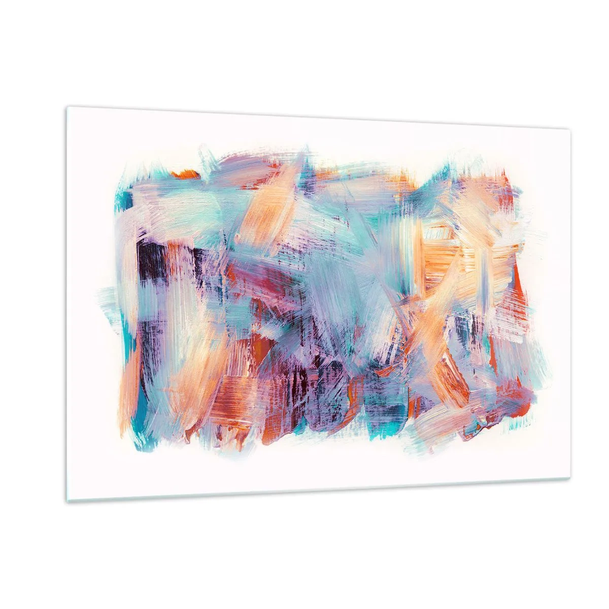 Glasbild - Bild auf glas - Bunte Pinselstriche in Pastellabstraktion - 120x80cm - Buntes Durcheinander - Moderne Wanddekoration für Wohnzimmer und Schlafzimmer ARTTOR