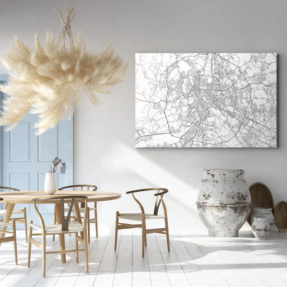 Bild auf Leinwand - Leinwandbild - Ein Stadtplan im minimalistischen Stil mit zarten Linien - 120x80cm - Römischer Kreis - Moderne Wanddekoration für Wohnzimmer und Schlafzimmer ARTTOR