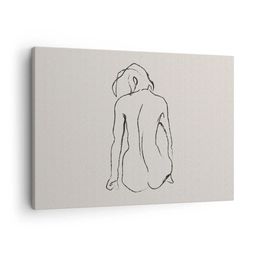 Bild auf Leinwand - Leinwandbild - Eine subtile Skizze der Silhouette eines Mädchens von hinten - 70x50cm - Mädchenakt - Moderne Wanddekoration für Wohnzimmer und Schlafzimmer ARTTOR