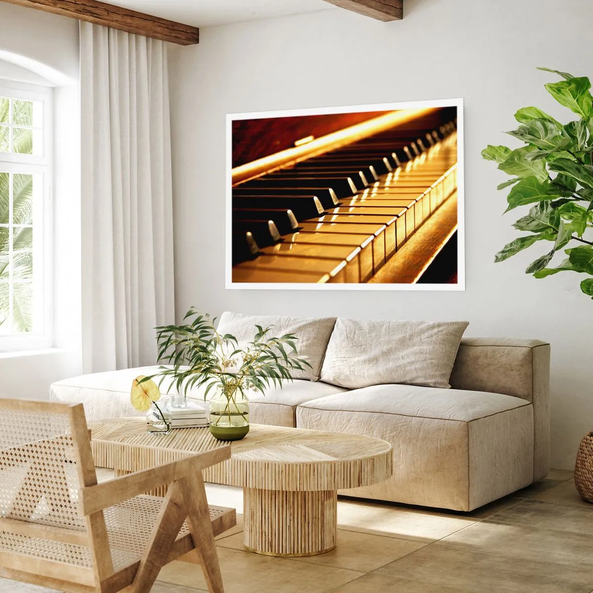 Poster - Klaviertastatur in goldener Beleuchtung - 100x70cm - Endlose Möglichkeiten - Moderne Wanddekoration für Wohnzimmer und Schlafzimmer ARTTOR
