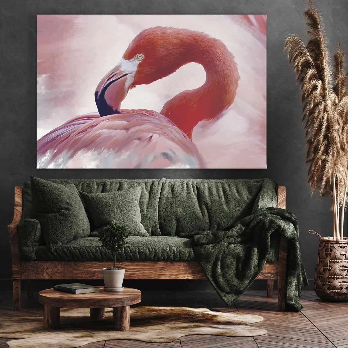 Bild auf Leinwand - Leinwandbild - Ein Flamingo in Rosatönen auf hellem Hintergrund - 100x70cm - Vogel Schönheit - Moderne Wanddekoration für Wohnzimmer und Schlafzimmer ARTTOR
