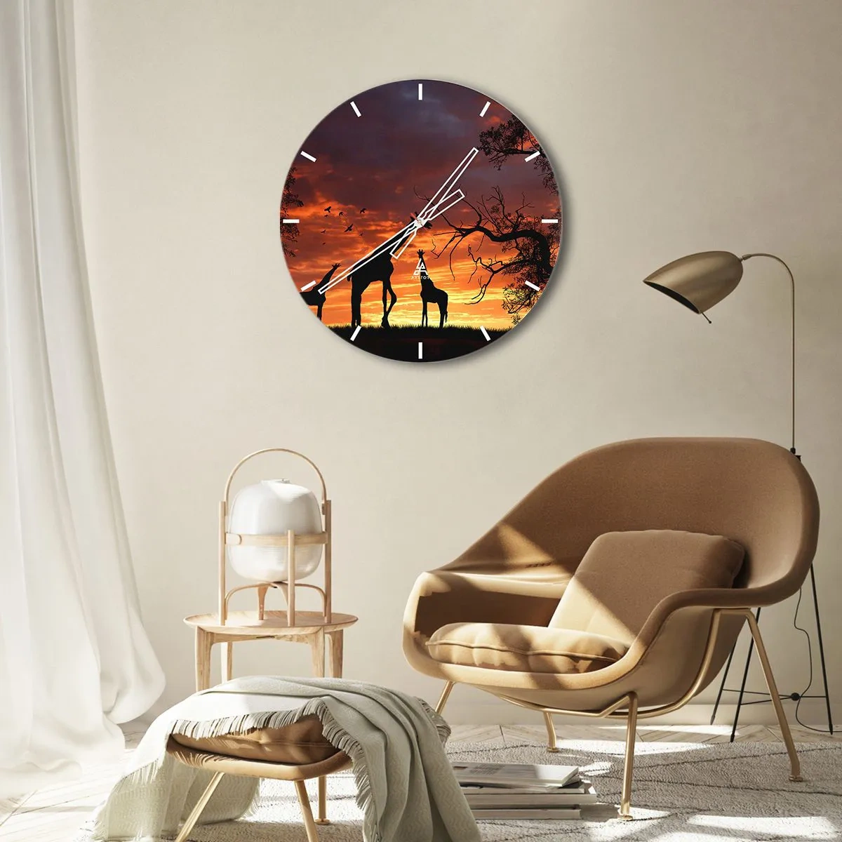 Wanduhr - Glasuhr - Silhouetten von Giraffen vor dem Hintergrund eines afrikanischen Sonnenuntergangs - 30x30cm - Ein kleines Abendessen mit deinen Liebsten - Moderne Wanddekoration für Wohnzimmer, Küche und Schlafzimmer ARTTOR