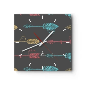 Wanduhr - Glasuhr - Stilisiertes Pfeilmuster in Pastellfarben auf dunklem Hintergrund - 30x30cm - In der Verordnung - Moderne Wanddekoration für Wohnzimmer und Schlafzimmer ARTTOR