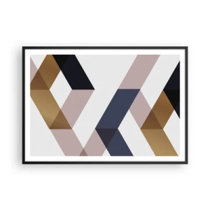 Poster in einem schwarzem Rahmen - Geometrische Muster in Gold- und Marineblautönen - 100x70cm - Ebenen und Winkel - Moderne Wanddekoration für Wohnzimmer und Schlafzimmer ARTTOR
