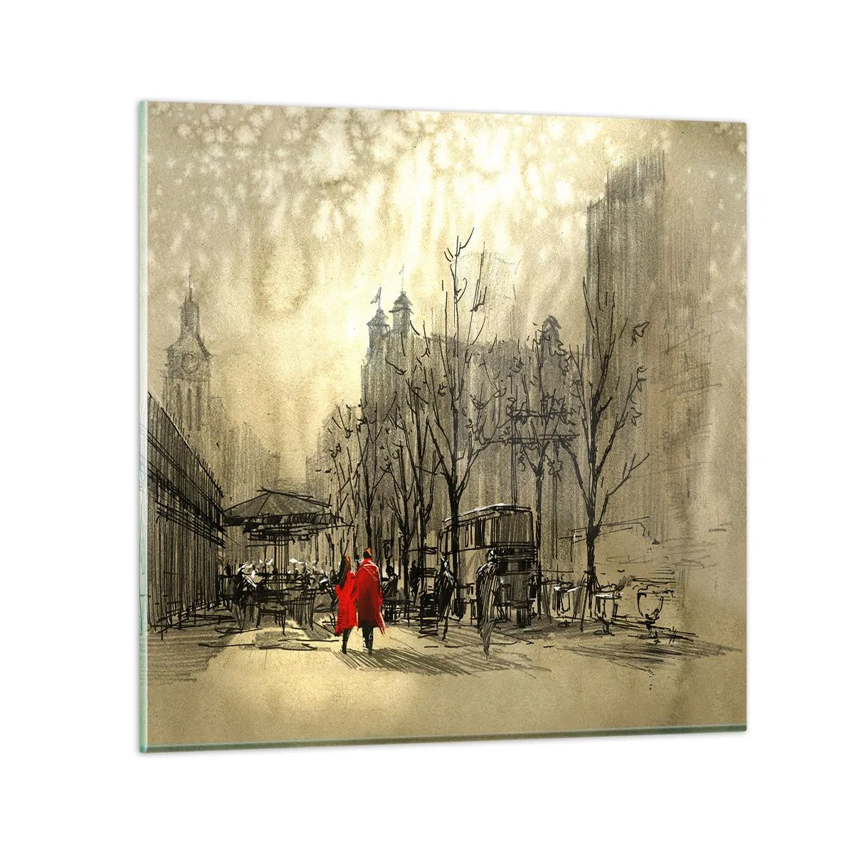 Glasbild - Bild auf glas - Ein Date im Londoner Nebel - 70x70 cm