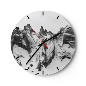 Wanduhr - Glasuhr - Schwarz-weiße schneebedeckte Berggipfel - 30x30cm - Gefährlicher Granitgrat - Moderne Wanddekoration für Wohnzimmer, Küche und Schlafzimmer ARTTOR