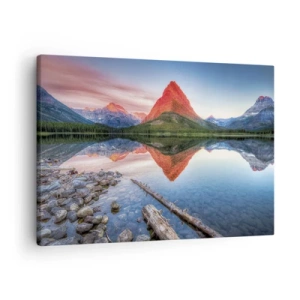 Bild auf Leinwand - Leinwandbild - Ein Berg, der sich bei Sonnenuntergang in einem See spiegelt - 70x50cm - Hitze und Kälte - Moderne Wanddekoration für Wohnzimmer und Schlafzimmer ARTTOR