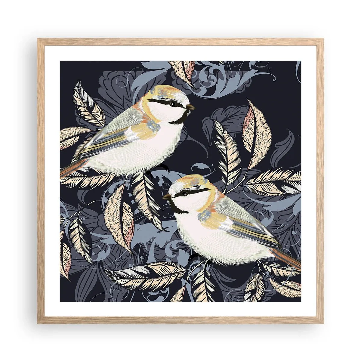 Poster in einem Rahmen aus heller Eiche - Gelb-blauer Triller - 60x60 cm