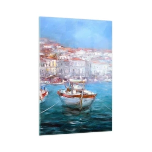 Glasbild - Bild auf glas - Boote in einer malerischen italienischen Bucht - 70x100cm - Italienische Bucht - Moderne Wanddekoration für Wohnzimmer und Schlafzimmer ARTTOR