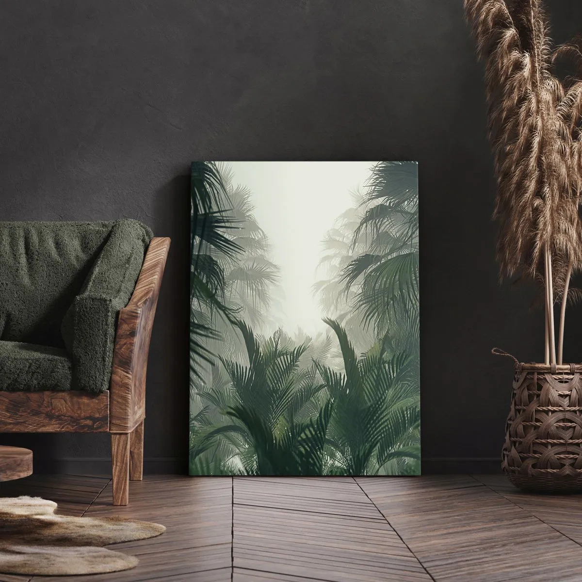 Bild auf Leinwand - Leinwandbild - Tropische Vegetation im dichten Regenwaldnebel - 70x100cm - Tropisches Geheimnis - Moderne Wanddekoration für Wohnzimmer und Schlafzimmer ARTTOR