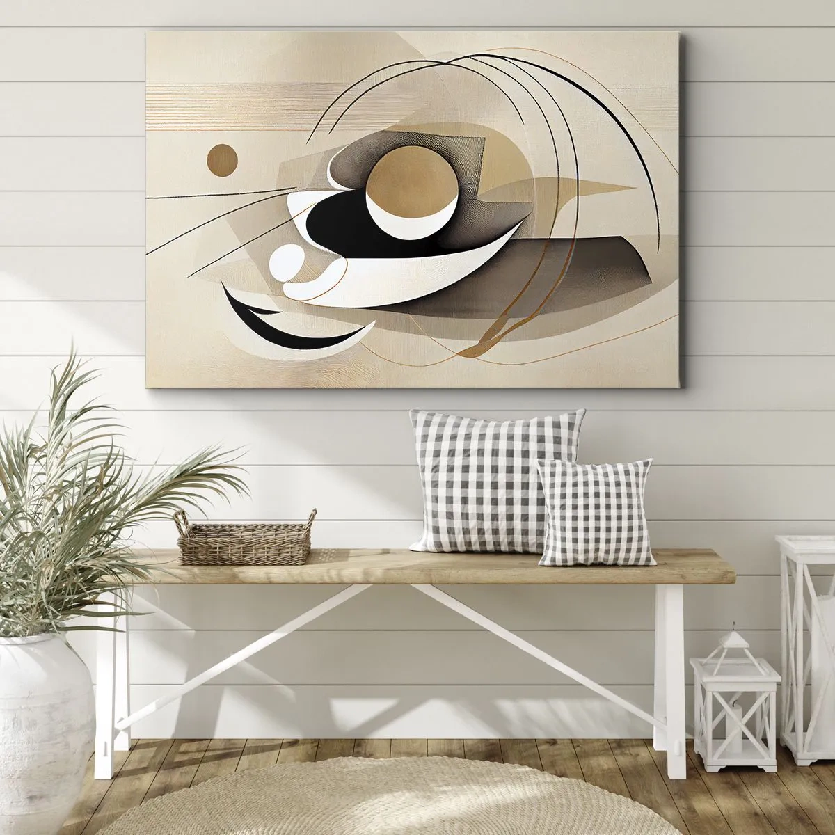Bild auf Leinwand - Leinwandbild - Abstrakte Komposition in Beige- und Schwarztönen - 70x50cm - Komposition: die Essenz des Wortes - Moderne Wanddekoration für Wohnzimmer und Schlafzimmer ARTTOR