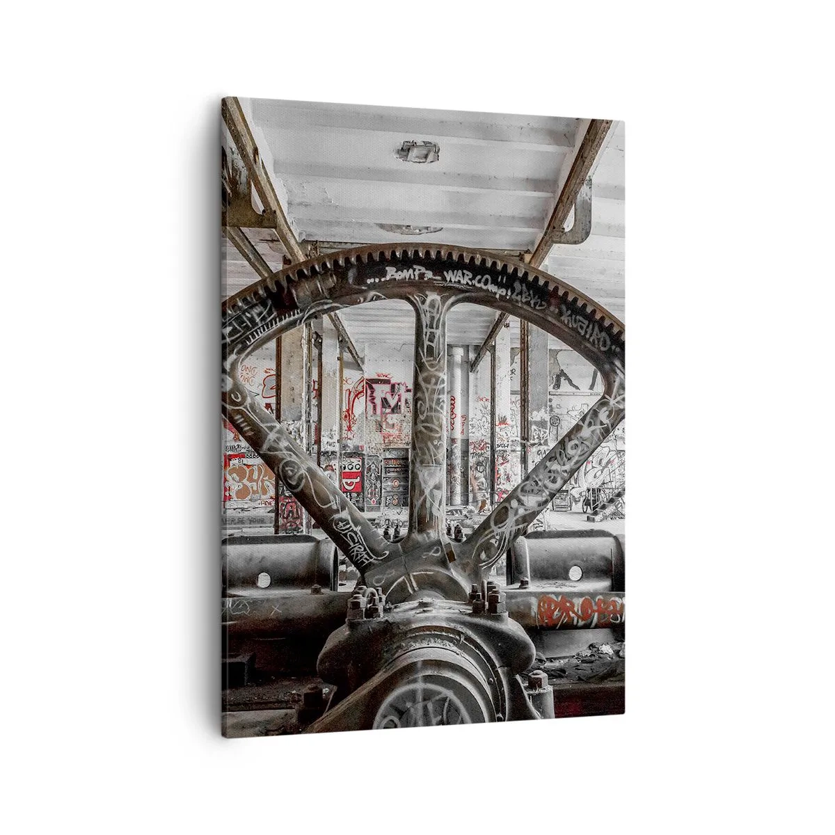 Bild auf Leinwand - Leinwandbild - Ein alter Mechanismus in einem verlassenen Industriegebäude - 50x70cm - Das geheime Leben der Fabrik - Moderne Wanddekoration für Wohnzimmer und Schlafzimmer ARTTOR