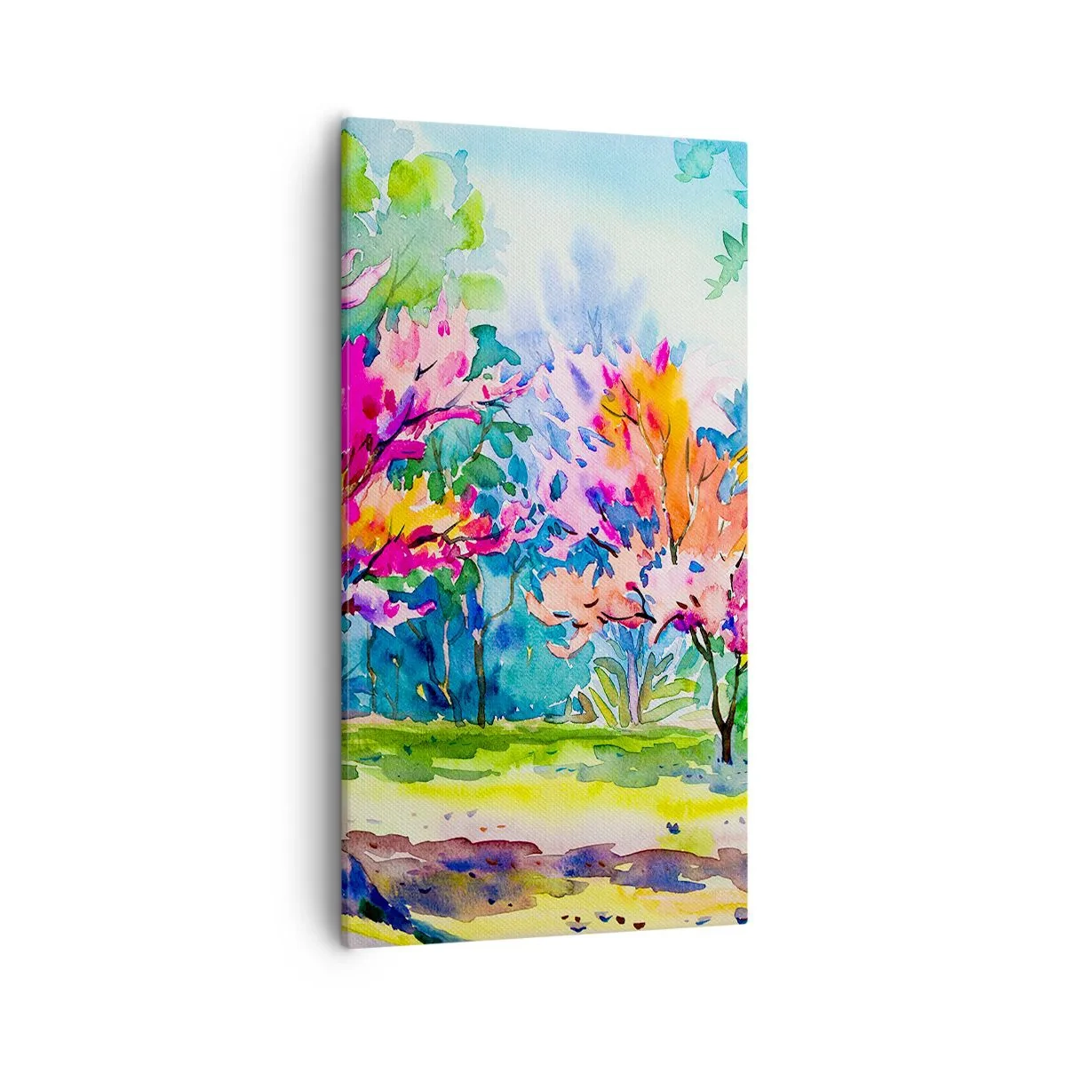 Bild auf Leinwand - Leinwandbild - Regenbogengarten im Frühlingslicht - 55x100 cm