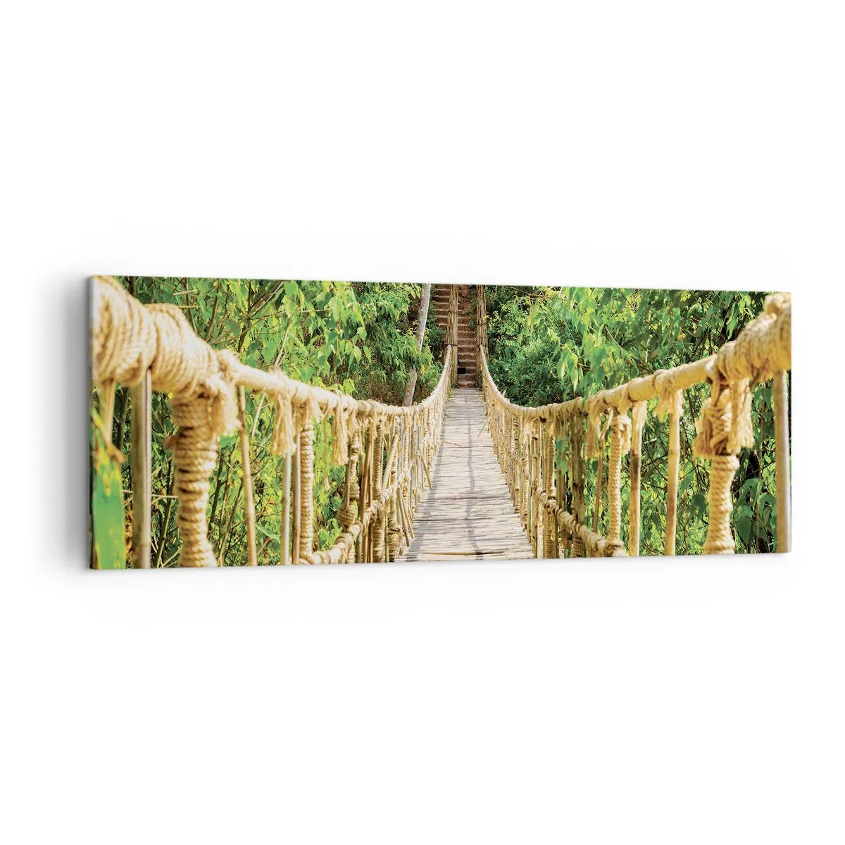 Bild auf Leinwand - Leinwandbild - Eine Hängebrücke in einem tropischen Wald voller Grün - 140x50cm - Im Grünen ausgesetzt - Moderne Wanddekoration für Wohnzimmer und Schlafzimmer ARTTOR