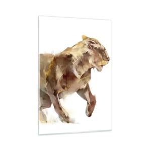 Glasbild - Bild auf glas - Eine laufende Löwin in einer künstlerischen Interpretation - 80x120cm - Wilde Anmut - Moderne Wanddekoration für Wohnzimmer und Schlafzimmer ARTTOR