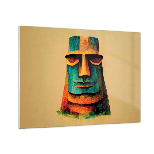 Glasbild - Bild auf glas - Ein farbenfrohes Porträt, inspiriert von einer Steinstatue auf beigem Hintergrund. - 70x50cm - Statuenhaft und sympathisch - Moderne Wanddekoration für Wohnzimmer und Schlafzimmer ARTTOR