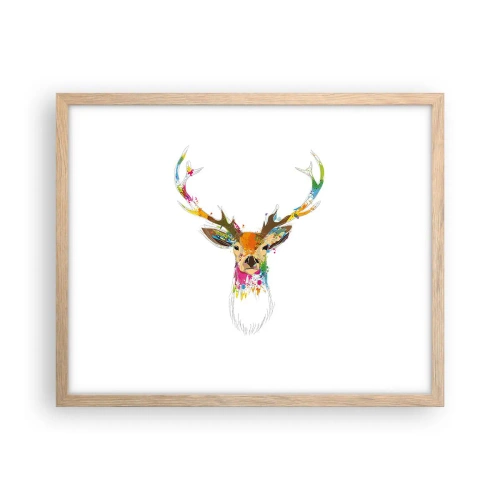 Poster in einem Rahmen aus heller Eiche - Ein mildes Reh in Farbe getaucht - 50x40 cm