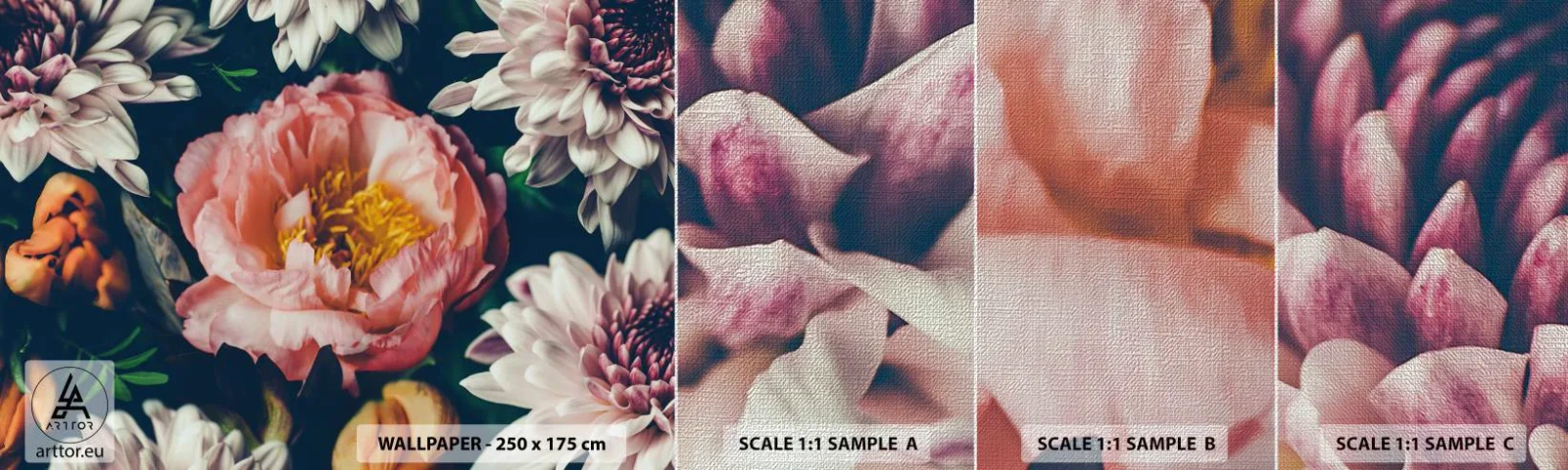 Fototapeten Muster Premium Canvas - Mit barocker Pracht - Blumen, Pfingstrose, Blumenstrauß - 100x30 cm